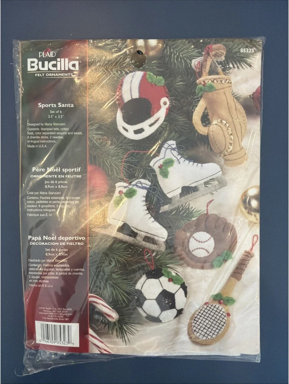 Vtg 2006 Bucilla Christmas Felt Ornaments Sports Santa Set of 6